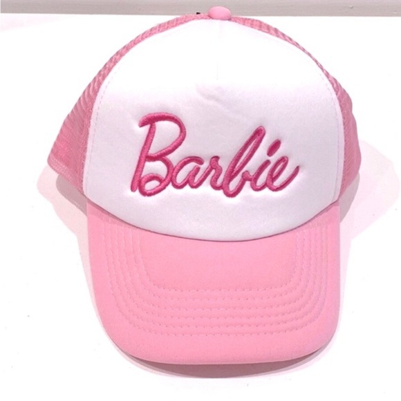 Barbie Mesh & foam pink white Barbie monogram Trucker Hat‎ new - Picture 1 of 6